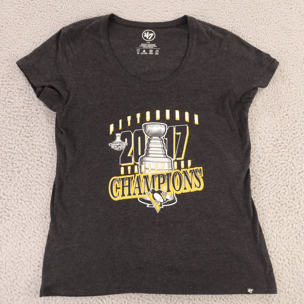 Pittsburgh Penguins Shirt Womens Large Gray NHL Hockey '47 Logo 2017 Stanley Cup - Picture 1 of 9